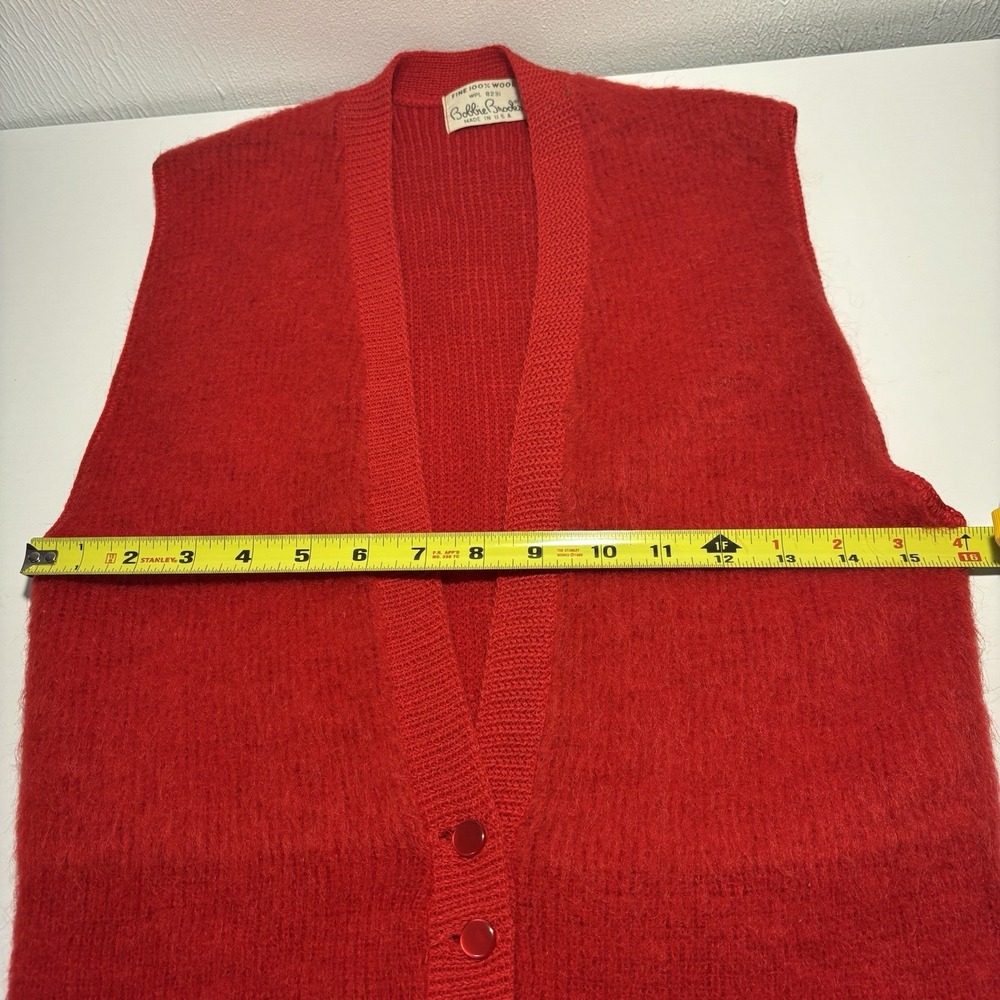 Vintage Bobbie Brooks Red 100% Wool Fuzzy Knit Button Front V-Neck Vest USA Made - Picture 8 of 10